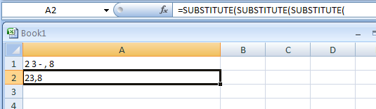 Input the formula: =SUBSTITUTE(SUBSTITUTE(SUBSTITUTE(SUBSTITUTE(SUBSTITUTE(SUBSTITUTE(SUBSTITUTE