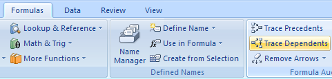 Click the Trace Dependents button to find out which formulas refer to a cell.