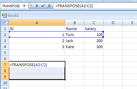 TRANSPOSE(array) returns the transpose of an array