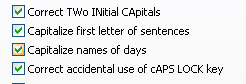 Select the capitalization related check boxes for AutoCorrect.