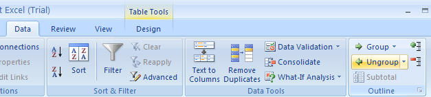 Select the data group. Click the Data tab and click the Ungroup button arrow, and then click Ungroup.