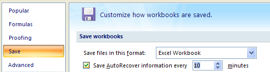 Click Save. Select the Save AutoRecover information every x minutes. Enter the number of minutes.