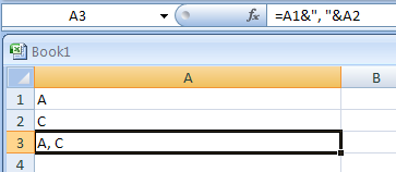 Use a comma and a space between the two entries when joining Two or More Cells