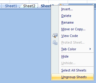 Right-click a grouped sheet tab. Then click Ungroup Sheet on the shortcut menu.
