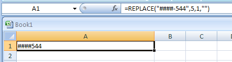 Use the REPLACE function to replace one character beginning at position 5 with nothing