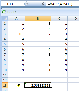 VARP(number1,number2,...) calculates variance based on the entire population