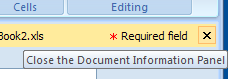 Click the Close button on the Document Information Panel.