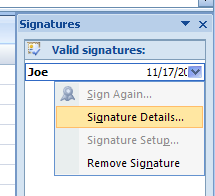 To see signature details, click Signature Details,