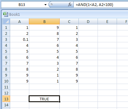 Input the formula: =AND