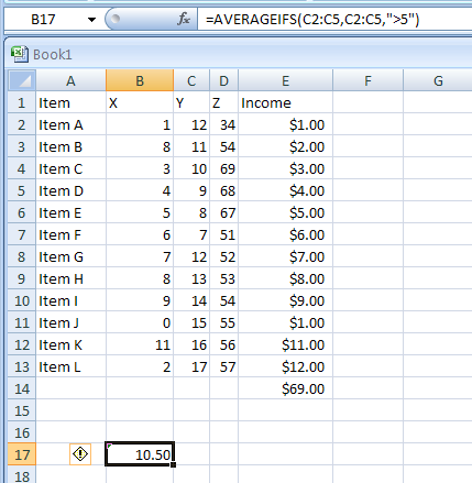 Input the formula: =AVERAGEIFS