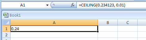 Input the formula: =CEILING(0.234123, 0.01)