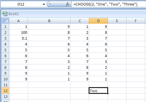 Input the formula: =CHOOSE