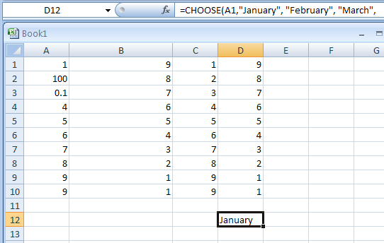 Input the formula: =CHOOSE