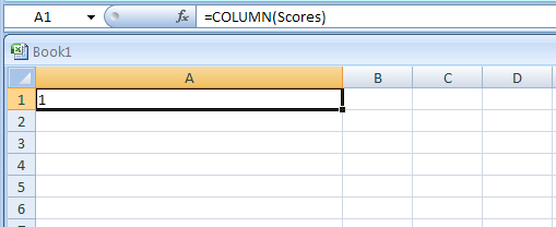 Input the formula: =COLUMN(Scores)