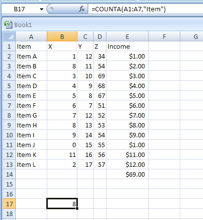 Input the formula: =COUNTA