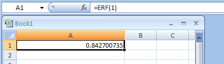 Input the formula: =ERF(1)