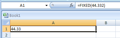 Input the formula: =FIXED(44.332)