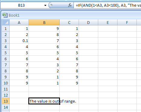 Input the formula: =IF(AND