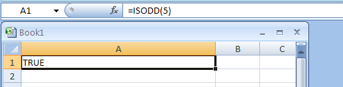 =ISODD(5) checks whether 5 is odd