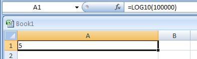 Input the formula: =LOG10(1E5)