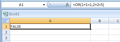 Input the formula: =OR(1+1=1,2+2=5)