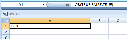 Input the formula: =OR(TRUE,FALSE,TRUE)