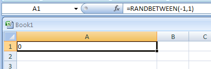 Input the formula: =RANDBETWEEN(-1,1)