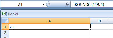 Input the formula: =ROUND(2.149, 1)