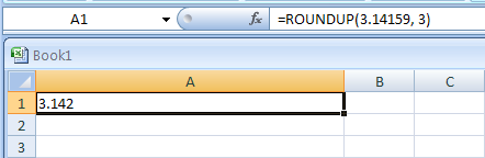 Input the formula: =ROUNDUP(3.14159, 3)