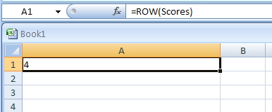Input the formula: =ROW(Scores)