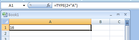 Input the formula: =TYPE