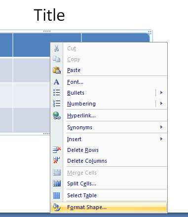 Right-click one of the selected cells. Click Format Shape.