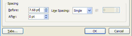 Click the Before Spacing or After Spacing up or down arrows to specify a setting.