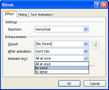 Click the Animate Text list arrow, and then click the effect.