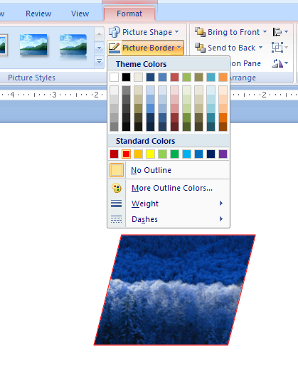 Click the picture. Click the Format tab under Picture Tools. Click the Picture Border button.