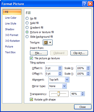 Select the Rotate with shape check box to rotate the texture with the shape's rotation.