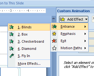 Click Add Effect, point to a category, and then choose an effect.
