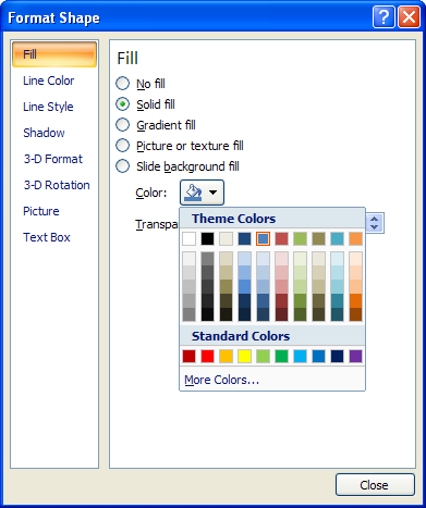 Click the Color button, and then select the fill color.