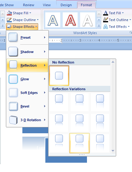 Select the shapes in the SmartArt graphic. Click the Format tab under SmartArt Tools. Click the Shape Effects button