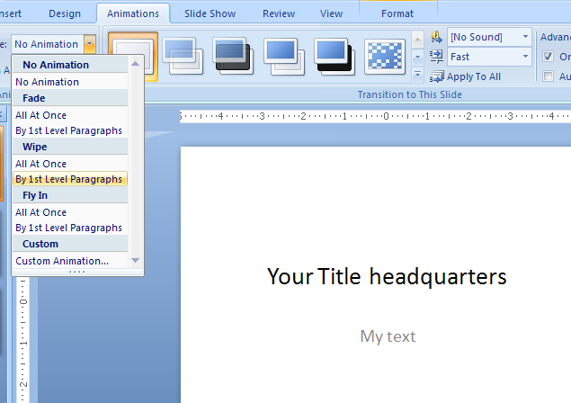 Apply a Standard Animation Effect to Text or an Object : Transition « Slides  « Microsoft Office PowerPoint 2007 Tutorial
