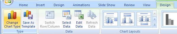 Select the chart. Click the Design tab under Chart Tools. Click the Change Chart Type button.