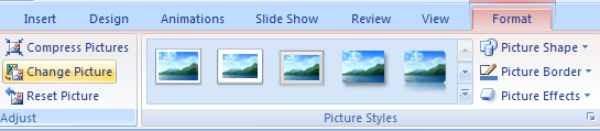 Select the picture, click the Change Picture button on the Format tab