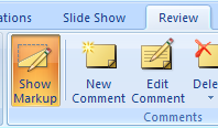 Click the Review tab. Click the Show Markup button.