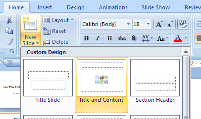 Choose a slide layout with chart option