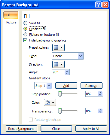 Click the Gradient fill option to display the available fill effects.