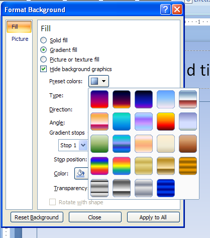 Click the Preset Colors button, and then select a color style.