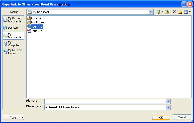 Locate and select the presentation, and then click OK.