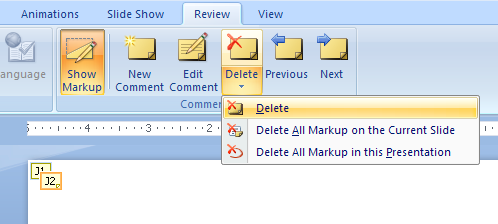 Delete All Markup in this presentation.