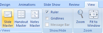 Click the View tab, click the Slide Master button