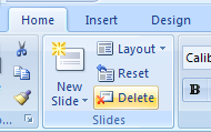 In Outline view, select the slide, and then press Delete or click the Delete button in the Slides group on the Home tab.